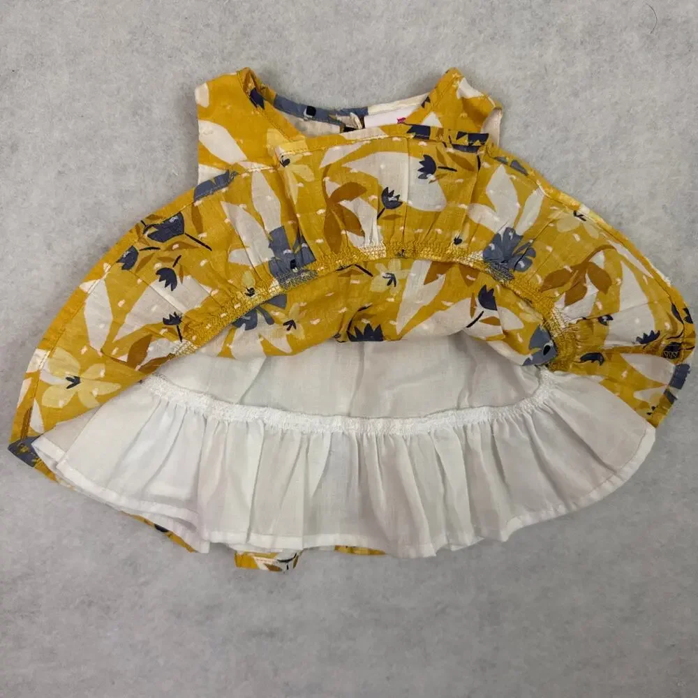 Tommy Bahama Baby Dress Girls 3 - 6 Month Sleeveless Yellow Blue Floral Ruffle